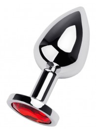 Серебристая коническая анальная пробка с красным кристаллом - 8 см. - ToyFa - купить с доставкой в Нижнекамске