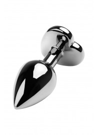 Серебристая коническая анальная пробка с красным кристаллом-сердечком - 7 см. - ToyFa - купить с доставкой в Нижнекамске