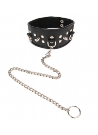 Черный ошейник с шипами и металлическим поводком-цепочкой - Notabu - купить с доставкой в Нижнекамске