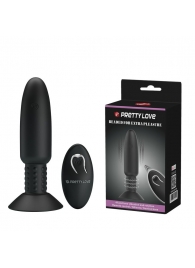 Черная анальная вибропробка с пультом ДУ и римминг-эффектом - 14,6 см. - Baile