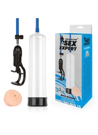 Прозрачная вакуумная помпа Sex Expert с насадкой-вагиной - Sex Expert - в Нижнекамске купить с доставкой