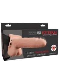 Телесный перезаряжаемый вибрострапон 7  Hollow Rechargeable Strap-on with Balls - 20,3 см. - Pipedream - купить с доставкой в Нижнекамске