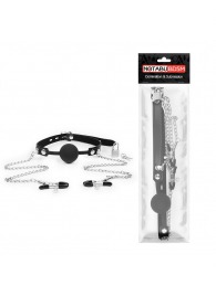 Черный кляп-шарик с зажимами на соски на металлической цепочке - Notabu - купить с доставкой в Нижнекамске