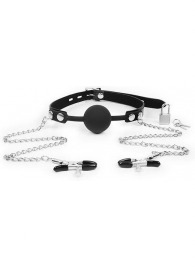 Черный кляп-шарик с зажимами на соски на металлической цепочке - Notabu - купить с доставкой в Нижнекамске