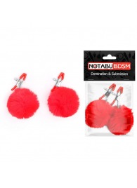 Зажимы для сосков с красным пушком - Notabu - купить с доставкой в Нижнекамске