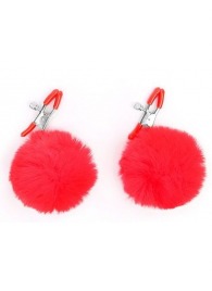 Зажимы для сосков с красным пушком - Notabu - купить с доставкой в Нижнекамске