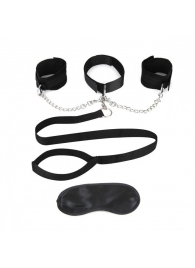 Чёрный ошейник с наручниками и поводком Collar Cuffs   Leash Set - Lux Fetish - купить с доставкой в Нижнекамске