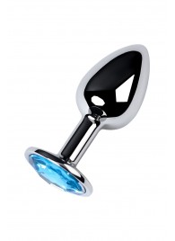Серебристая конусовидная анальная пробка с голубым кристаллом - 7 см. - ToyFa - купить с доставкой в Нижнекамске