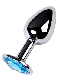 Серебристая конусовидная анальная пробка с голубым кристаллом - 7 см. - ToyFa - купить с доставкой в Нижнекамске