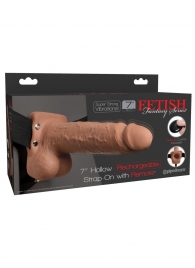 Кофейный перезаряжаемый вибрострапон 7  Hollow Rechargeable Strap-on with Balls - 20,3 см. - Pipedream - купить с доставкой в Нижнекамске