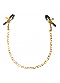 Чёрные с золотом зажимы на соски Gold Chain Nipple Clamps - Pipedream - купить с доставкой в Нижнекамске
