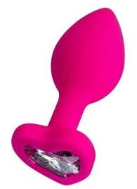 Розовая анальная втулка Diamond Heart с прозрачным кристаллом - 8 см. - ToyFa - купить с доставкой в Нижнекамске