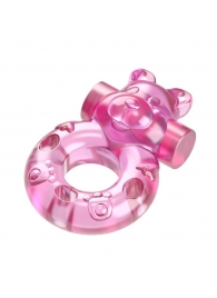 Розовое эрекционное виброкольцо на пенис Pink Bear - Baile - в Нижнекамске купить с доставкой