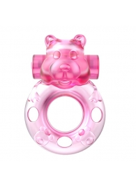 Розовое эрекционное виброкольцо на пенис Pink Bear - Baile - в Нижнекамске купить с доставкой