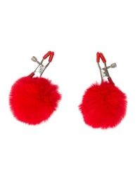 Зажимы на соски Angelic с красными меховыми шариками - Lola Games - купить с доставкой в Нижнекамске
