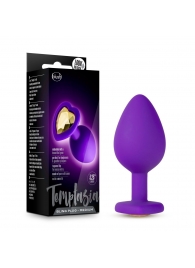Фиолетовая анальная пробка Bling Plug Medium с золотистым стразом - 8,3 см. - Blush Novelties - купить с доставкой в Нижнекамске