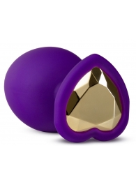Фиолетовая анальная пробка Bling Plug Large с золотистым стразом - 9,5 см. - Blush Novelties - купить с доставкой в Нижнекамске