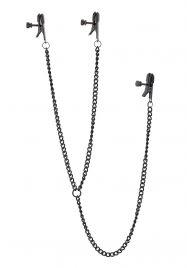 Черные зажимы на соски и клитор на цепочке DELUXE NIPPLE   CLIT CLAMPS - Dream Toys - купить с доставкой в Нижнекамске