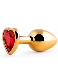 Золотистая анальная пробка с красным стразом-сердечком - 8 см. - Anal Jewelry Plug - купить с доставкой в Нижнекамске