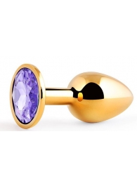 Золотистая анальная пробка с фиолетовым стразом - 7,2 см. - Anal Jewelry Plug - купить с доставкой в Нижнекамске