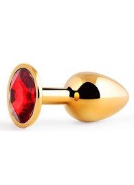 Золотистая анальная пробка с красным стразом - 7,2 см. - Anal Jewelry Plug - купить с доставкой в Нижнекамске