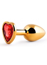 Золотистая анальная пробка с красным стразом-сердечком - 7 см. - Anal Jewelry Plug - купить с доставкой в Нижнекамске