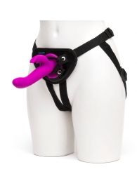 Лиловый страпон Rechargeable Vibrating Strap-On Harness Set - 17,6 см. - Happy Rabbit - купить с доставкой в Нижнекамске