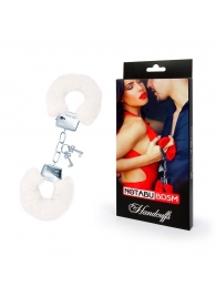 Белые меховые наручники на сцепке с ключиками - Notabu - купить с доставкой в Нижнекамске