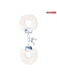 Белые меховые наручники на сцепке с ключиками - Notabu - купить с доставкой в Нижнекамске