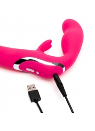 Ярко-розовый безремневой страпон Rechargeable Vibrating Strapless Strap-On - Happy Rabbit - купить с доставкой в Нижнекамске