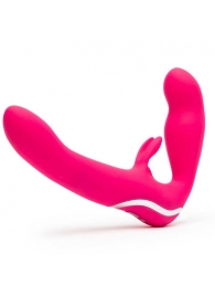 Ярко-розовый безремневой страпон Rechargeable Vibrating Strapless Strap-On - Happy Rabbit - купить с доставкой в Нижнекамске