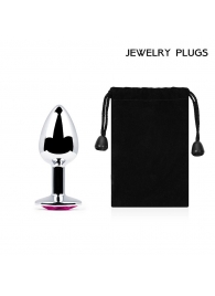 Серебристая анальная пробка с малиновым кристаллом - 7,2 см. - Anal Jewelry Plug - купить с доставкой в Нижнекамске