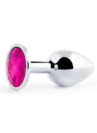 Серебристая анальная пробка с малиновым кристаллом - 7,2 см. - Anal Jewelry Plug - купить с доставкой в Нижнекамске