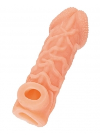 Телесная закрытая насадка с венками Cock Sleeve Size S - 13,8 см. - KOKOS - в Нижнекамске купить с доставкой