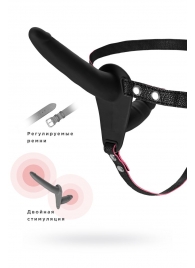 Черный страпон на ремнях с вагинальной пробкой - 15 см. - ToyFa - купить с доставкой в Нижнекамске
