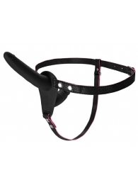 Черный страпон на ремнях с вагинальной пробкой - 15 см. - ToyFa - купить с доставкой в Нижнекамске