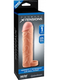 Телесная насадка с кольцом Perfect 1 Extension with Ball Strap - 17 см. - Pipedream - в Нижнекамске купить с доставкой