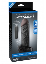 Чёрная вибронасадка с кольцом Vibrating Real Feel 2 Extension - 16 см. - Pipedream - в Нижнекамске купить с доставкой