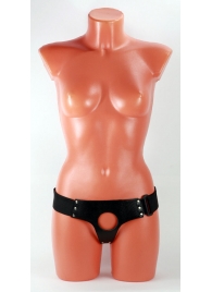 Чёрные кожаные трусики для больших насадок - БДСМ Арсенал - купить с доставкой в Нижнекамске