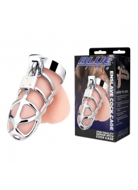 Серебристая металлическая клетка для члена с замком Enslave Cock Cage - BlueLine - купить с доставкой в Нижнекамске