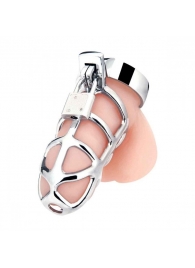 Серебристая металлическая клетка для члена с замком Enslave Cock Cage - BlueLine - купить с доставкой в Нижнекамске