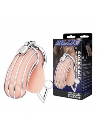 Серебристая металлическая клетка с анальным стимулятором Cock Cage - BlueLine - купить с доставкой в Нижнекамске