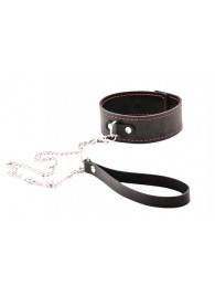 Черный широкий ошейник с красной строчкой и поводком - Crazy Handmade - купить с доставкой в Нижнекамске