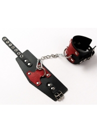 Черные кожаные оковы с красными вставками - Crazy Handmade - купить с доставкой в Нижнекамске