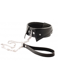 Черный ошейник-воротничок с металлическим поводком - Crazy Handmade - купить с доставкой в Нижнекамске