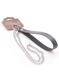 Серебристый металлический поводок с кожаной черной ручкой - 80 см. - Crazy Handmade - купить с доставкой в Нижнекамске