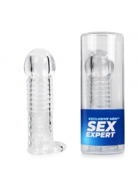 Прозрачная рельефная насадка-реалистик с петлей для мошонки - 13,5 см. - Sex Expert - в Нижнекамске купить с доставкой