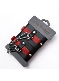 Черно-красные кожаные наручники на металлической сцепке - Crazy Handmade - купить с доставкой в Нижнекамске
