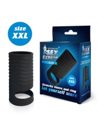 Черная открытая насадка на пенис с кольцом для мошонки XXL-size - 9,4 см. - Sex Expert - в Нижнекамске купить с доставкой