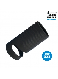 Черная открытая насадка на пенис с кольцом для мошонки XXL-size - 9,4 см. - Sex Expert - в Нижнекамске купить с доставкой